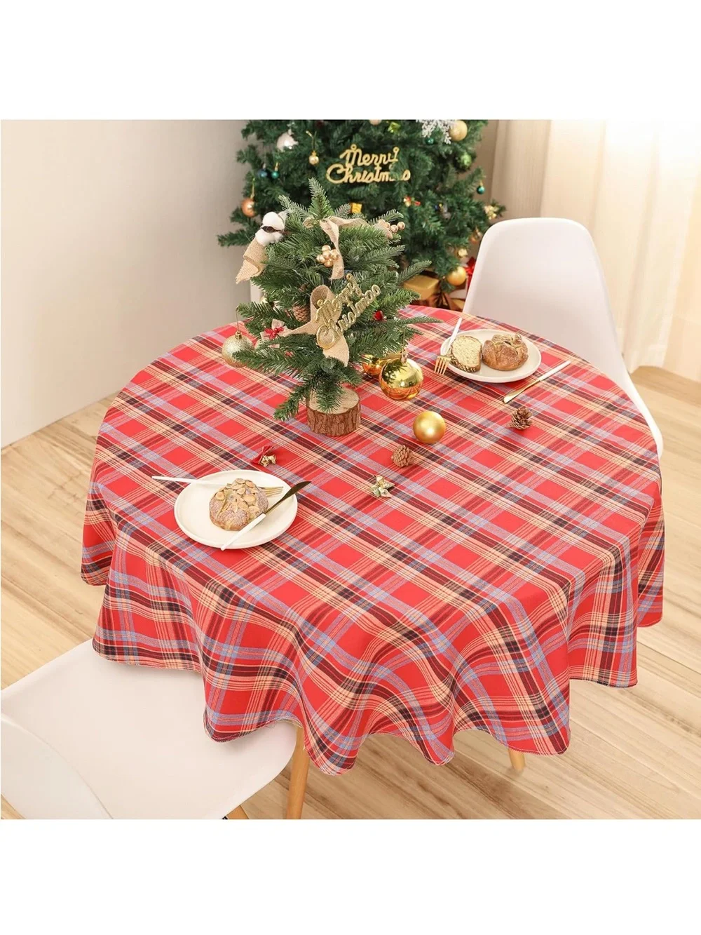 NEW Classic Scottish Tartan Plaid Round Tablecloth.